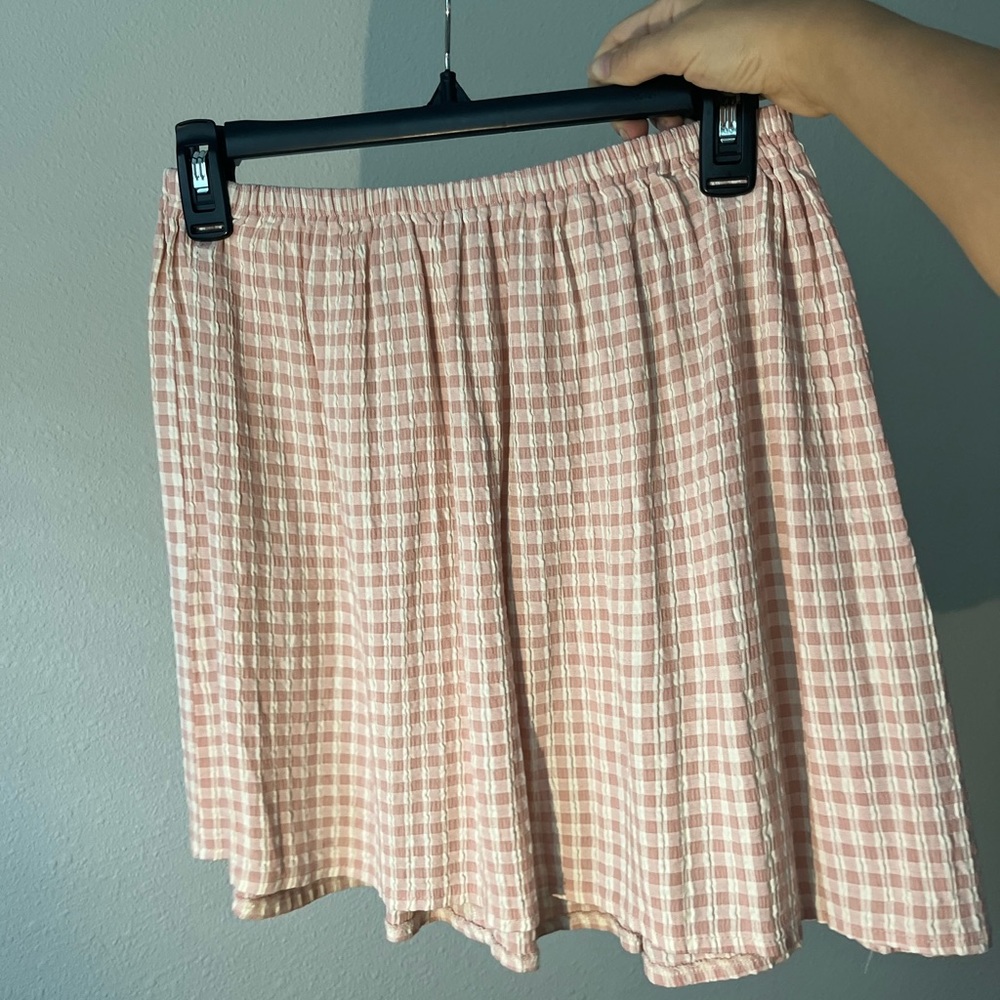 Pink Gingham flowy mini skirt